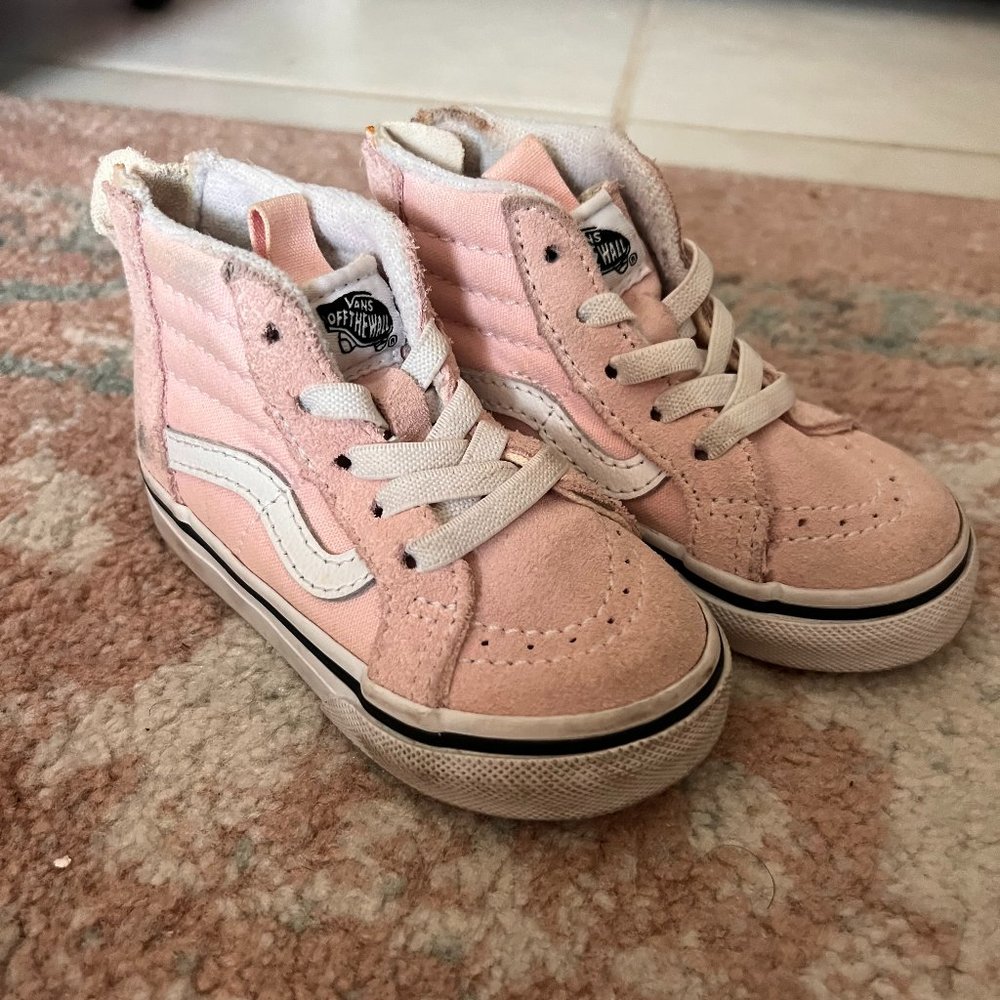 Vans High Top Sneakers Shoes Toddler Size 5 Light Baby Pink and White